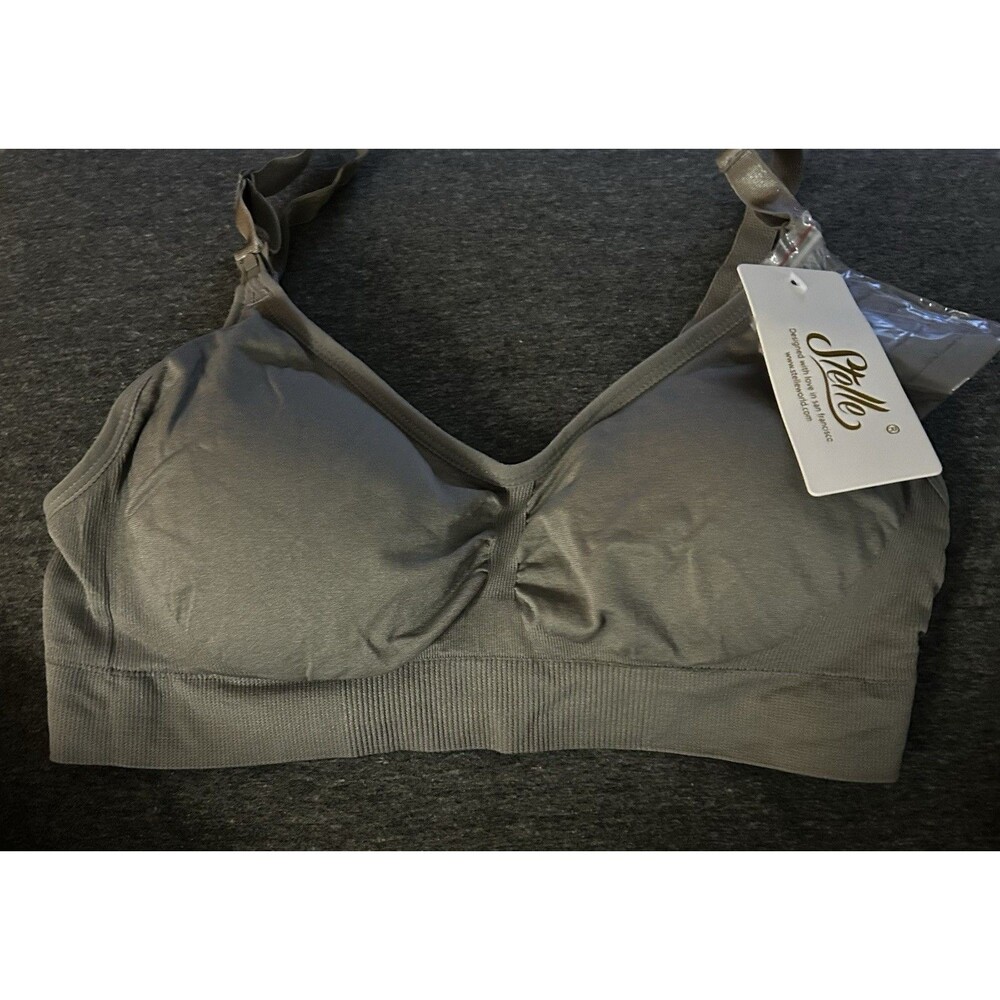 Stelle Womens Nursing Bra Size Large Gray Wireless Seamless Bralette With Pads